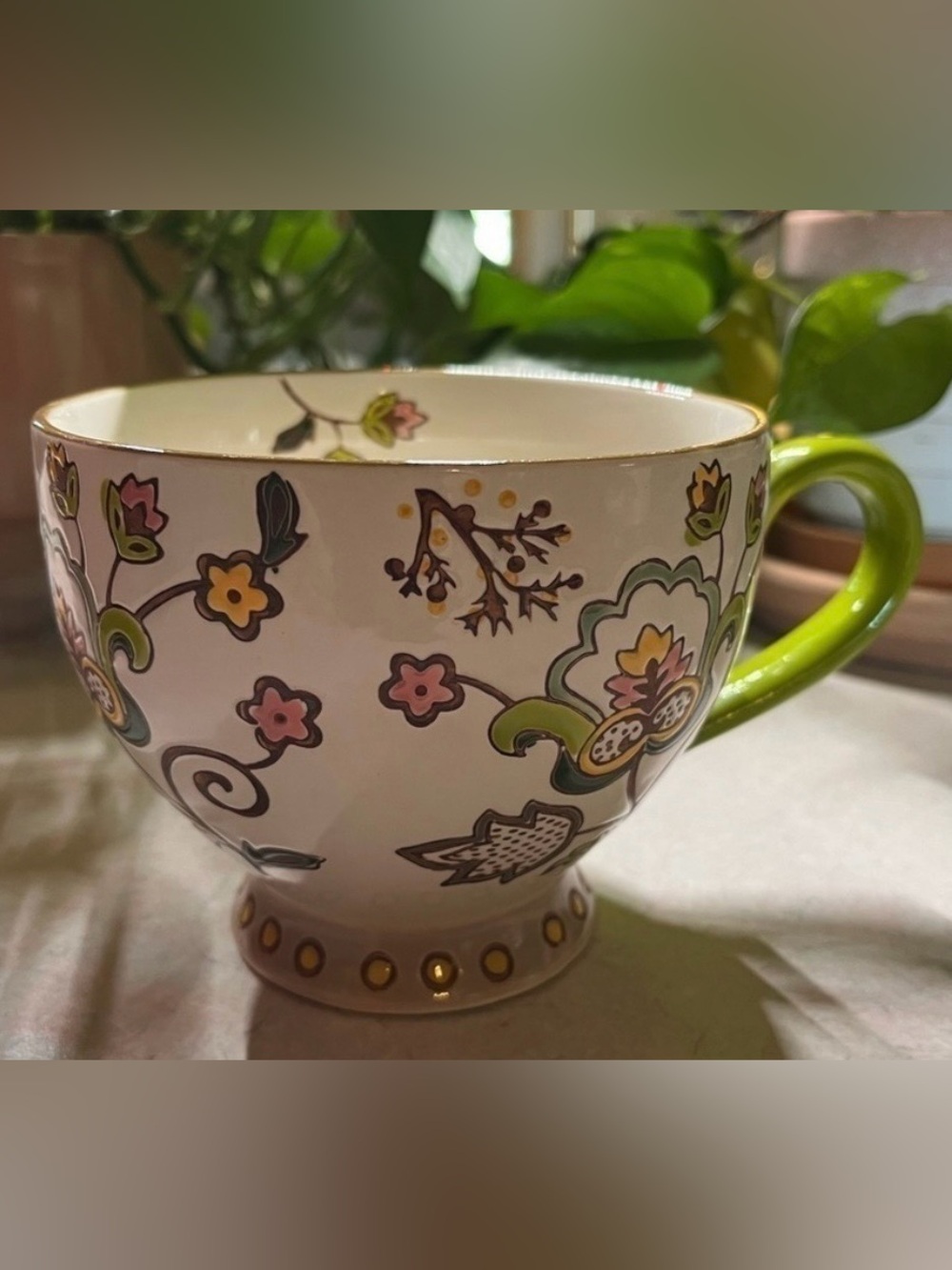 Dutch Wax Mug Hand Painted Floral Design-Preowned, Good Condition